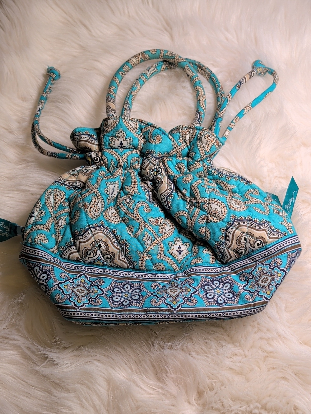 Vera Bradley Vintage Y2K RetireQuilted Drawstring Tote Totally Turquoise Vintage